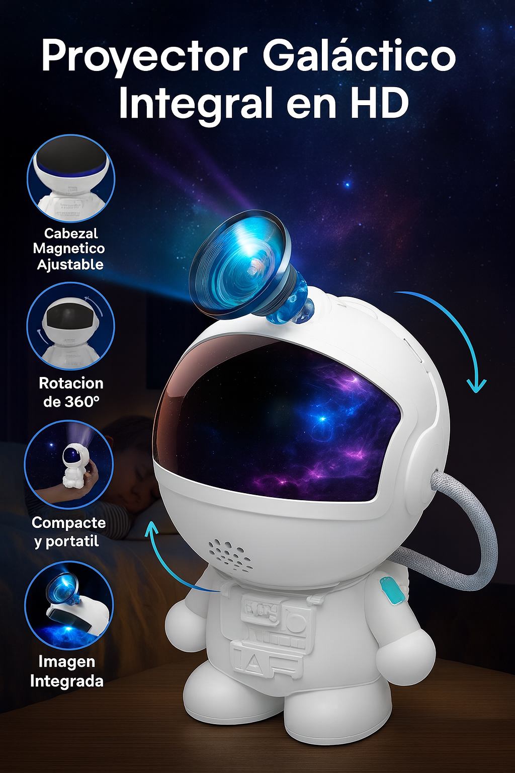 🚀 Astronauta Proyector 3-en-1 ⭐ (Luz ✨ + Galaxias 🌌 + Decoración 🛋️)