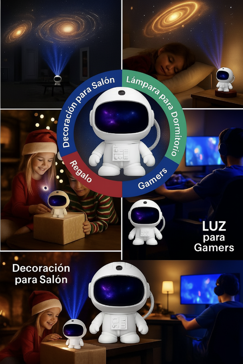 🚀 Astronauta Proyector 3-en-1 ⭐ (Luz ✨ + Galaxias 🌌 + Decoración 🛋️)